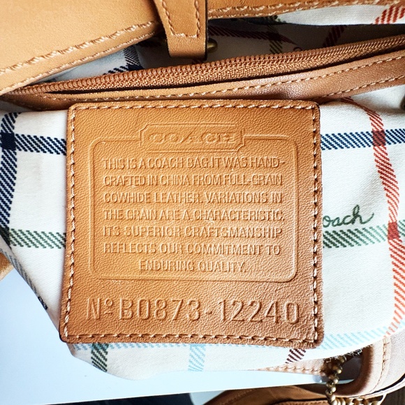 Coach Pleated Ergo Tote #12240 Tan Leather Tattersall Lining 2008 Collection - Picture 10 of 11